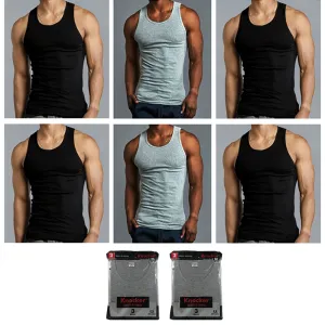 6 Pc Mens Tank Tops A-Shirt 100% Cotton Ribbed Undershirt Black Gray M