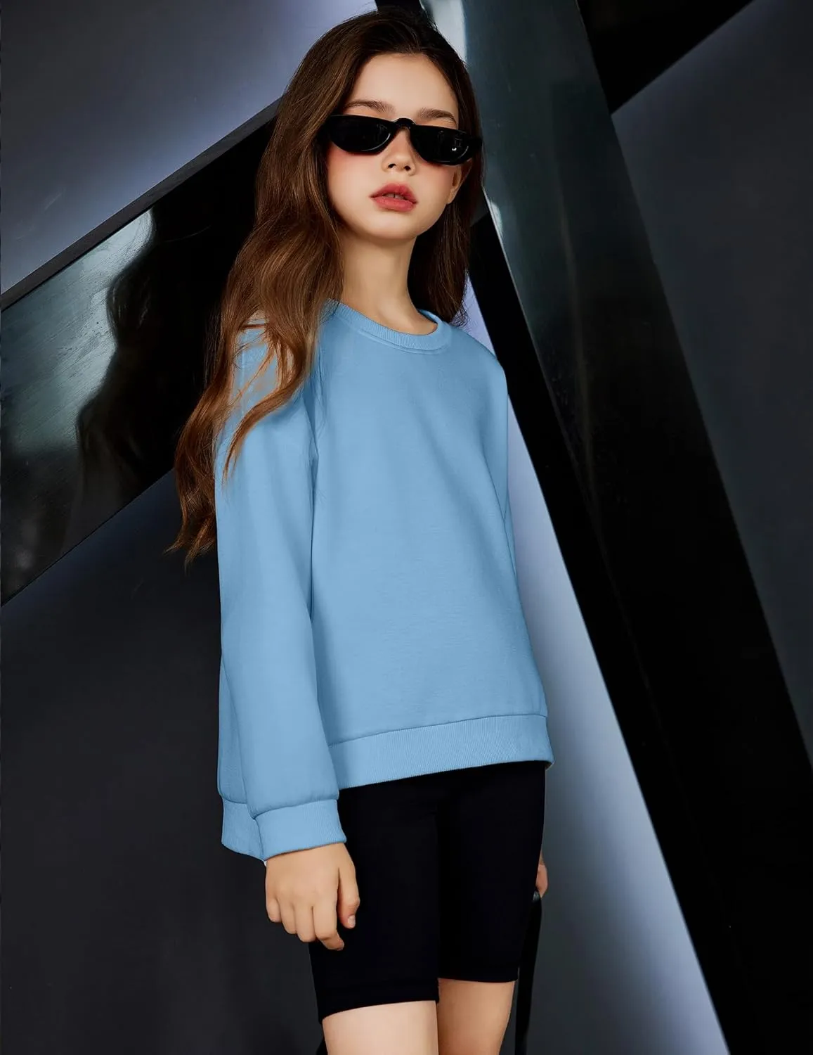 Arshiner Girls Crewneck Sweatshirt Long Sleeve Pullover Tops Drop Shoulder Sweatshirts Side Split for 5-14 Years