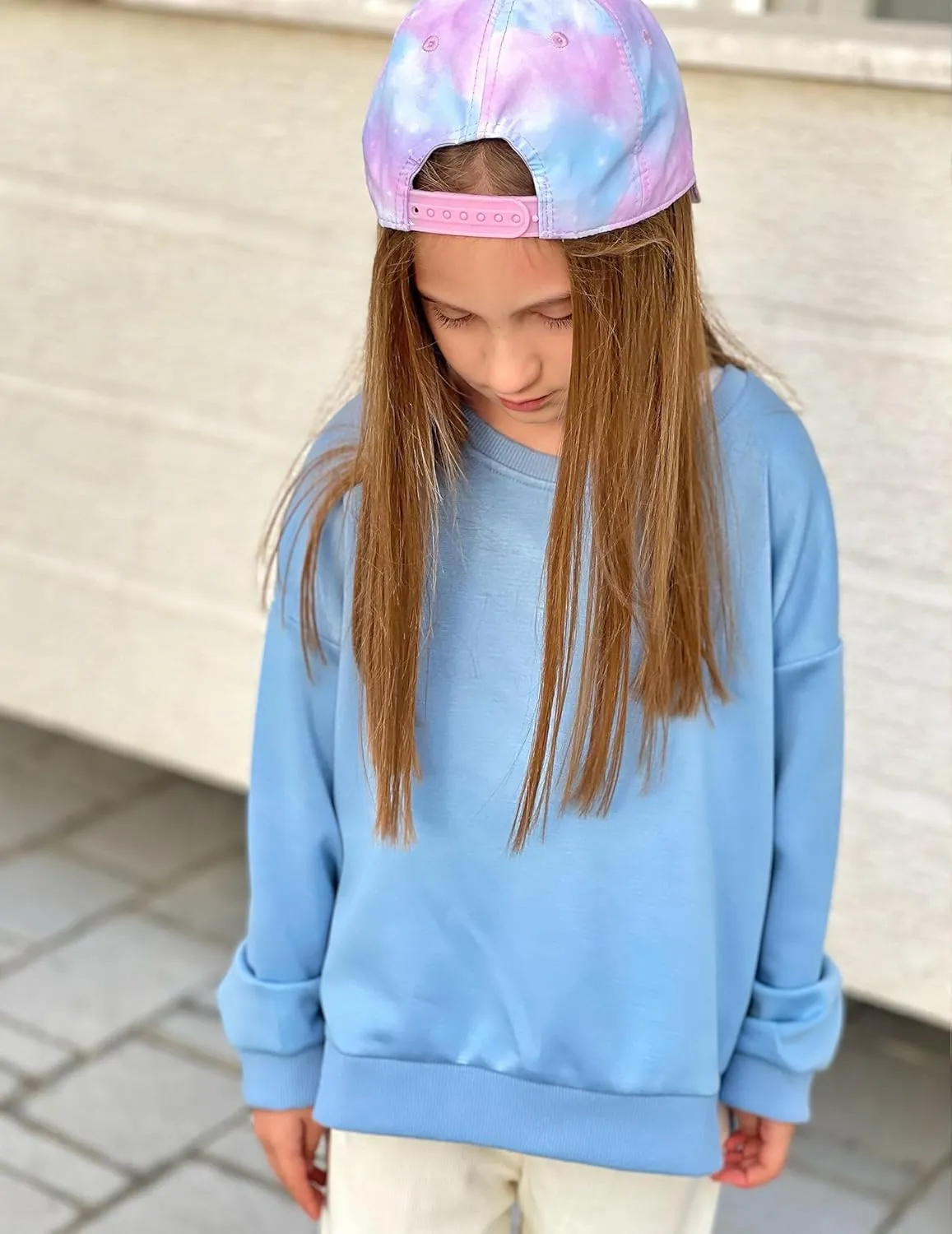 Arshiner Girls Crewneck Sweatshirt Long Sleeve Pullover Tops Drop Shoulder Sweatshirts Side Split for 5-14 Years