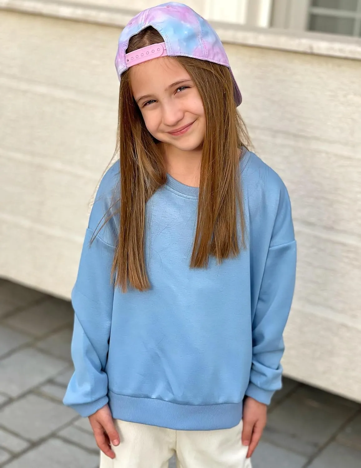 Arshiner Girls Crewneck Sweatshirt Long Sleeve Pullover Tops Drop Shoulder Sweatshirts Side Split for 5-14 Years