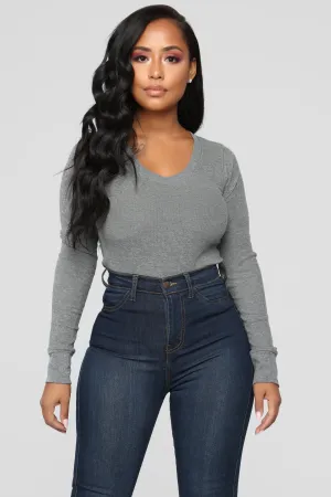 Ashley V Neck Top - Medium Heather Grey