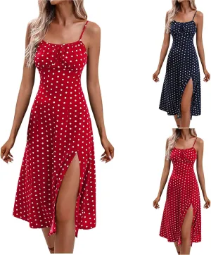 Binmer Women's Sleeveless Bodycon Slip Dress Adjustable Spaghetti Strap Midi Dress Cute Polka Dot Print Club Party Dresses