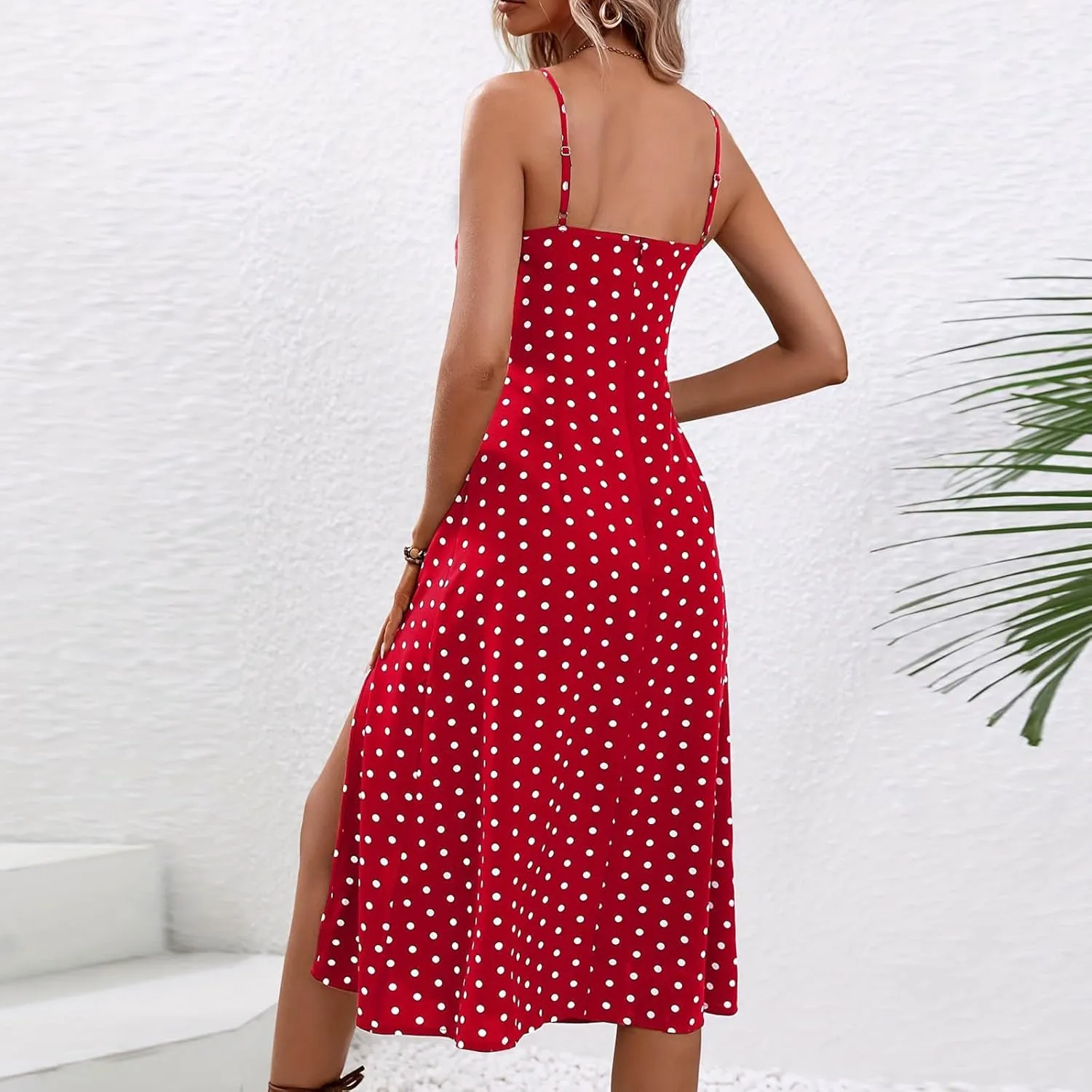 Binmer Women's Sleeveless Bodycon Slip Dress Adjustable Spaghetti Strap Midi Dress Cute Polka Dot Print Club Party Dresses