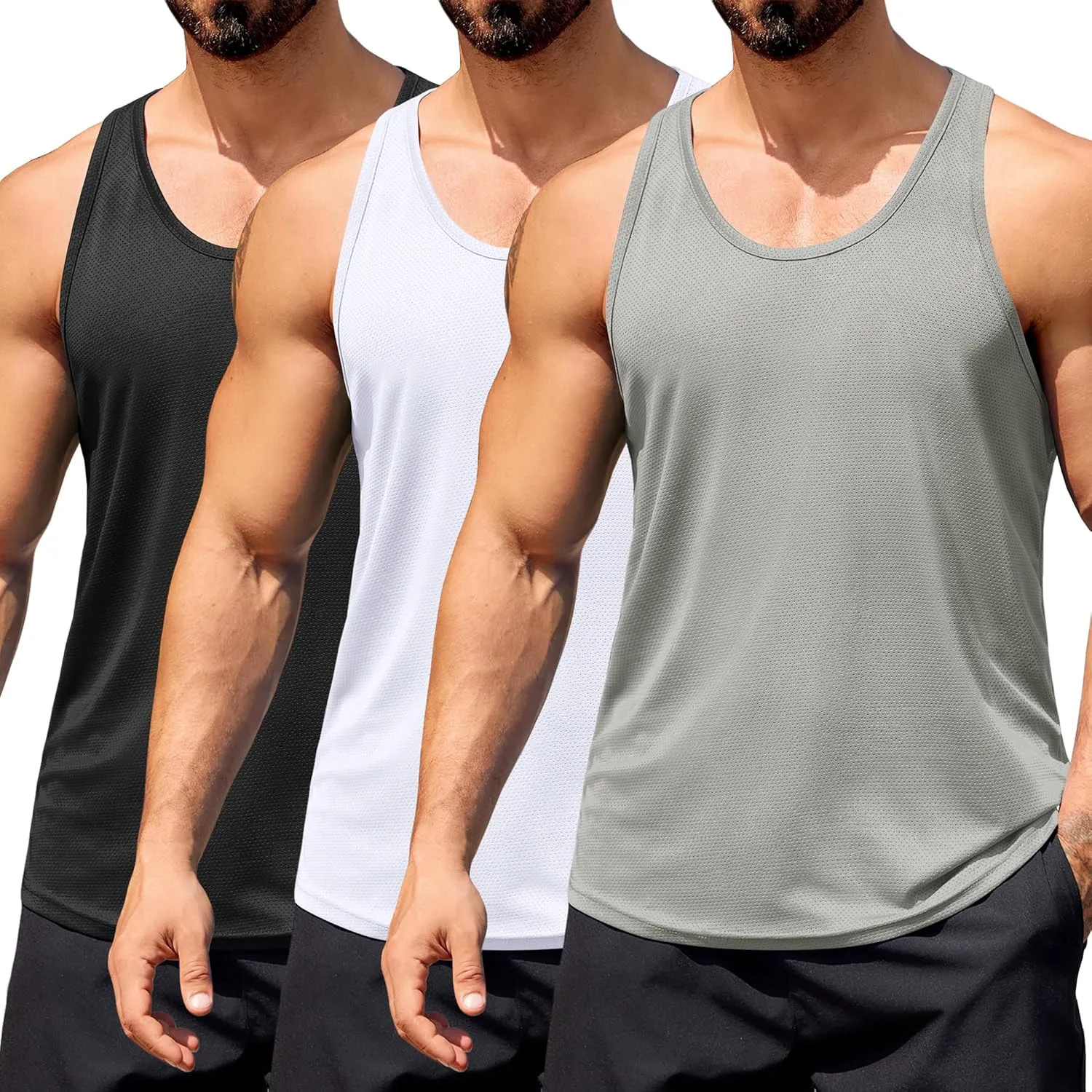COOFANDY Men's 3 Pack Workout Tank Tops Quick Dry Gym Sleeveless Muscle T Shirts Y Back Athlectic Tank Bodybuilding Top