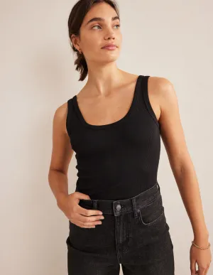 Cotton Ribbed Scoop Vest-Black