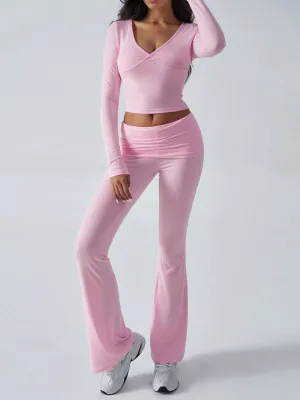 Devinia Long Sleeve Top & Fold Back Flare Pant Yoga Set