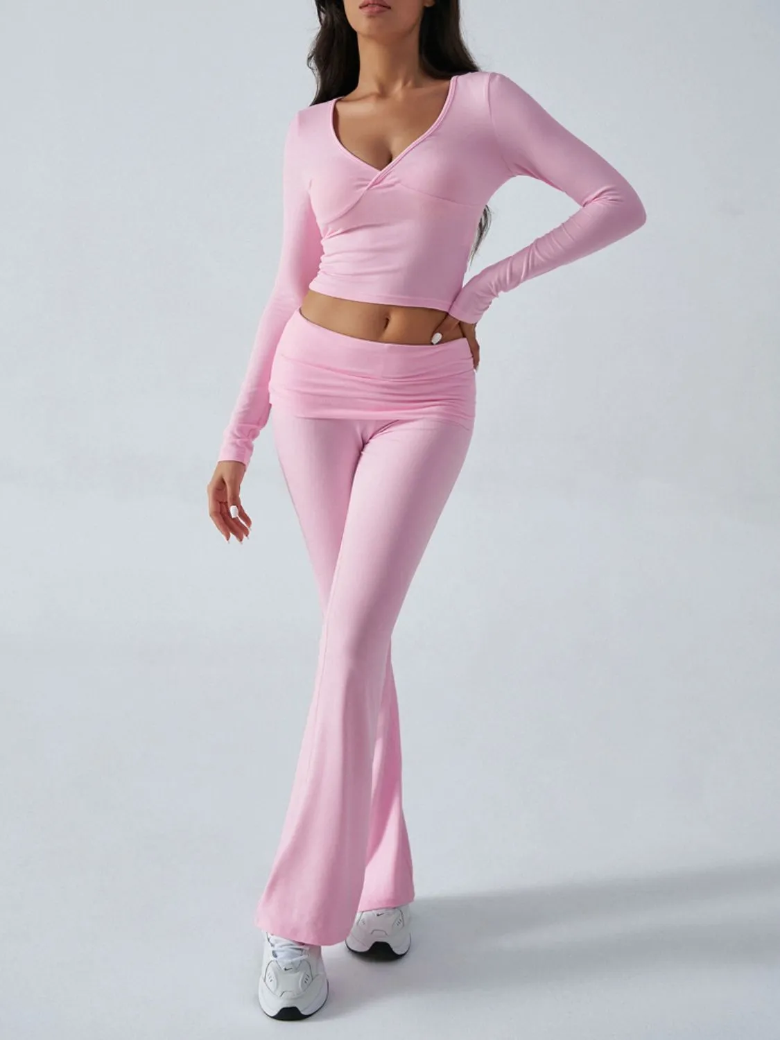 Devinia Long Sleeve Top & Fold Back Flare Pant Yoga Set