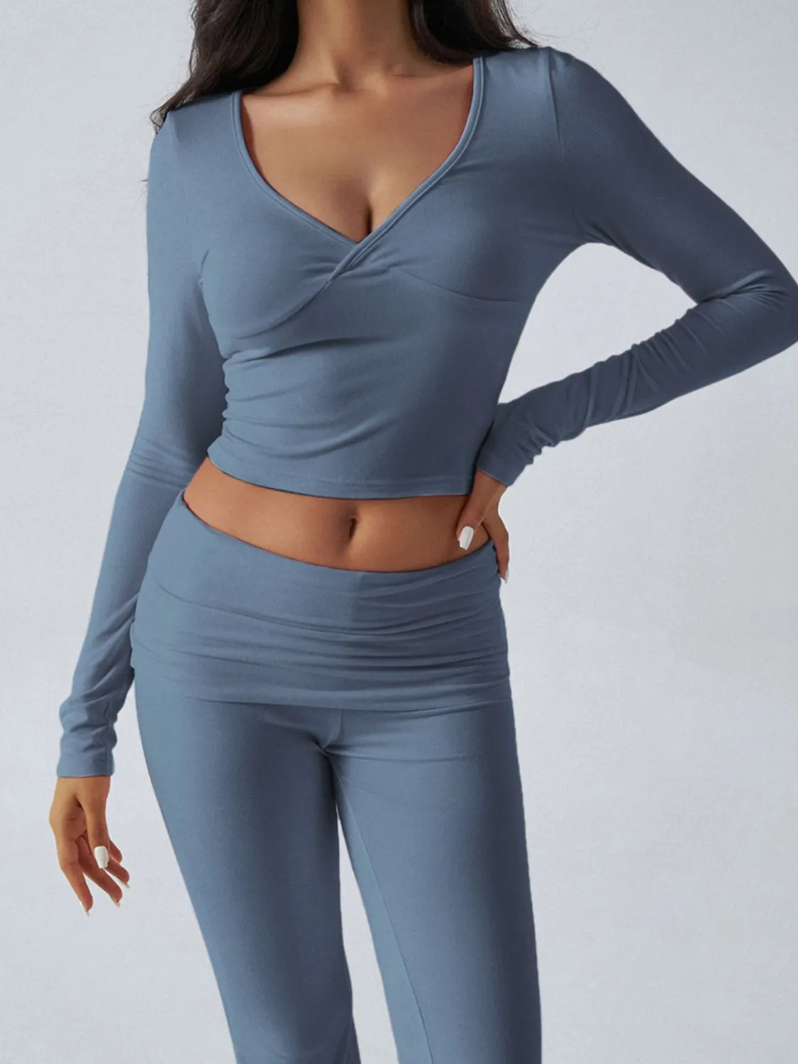 Devinia Long Sleeve Top & Fold Back Flare Pant Yoga Set