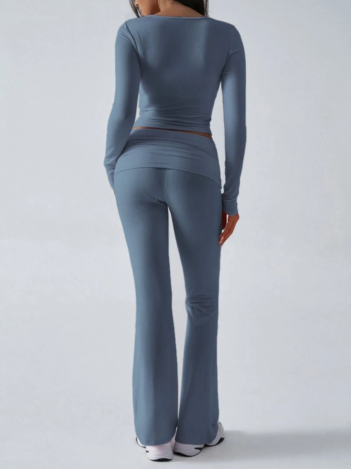 Devinia Long Sleeve Top & Fold Back Flare Pant Yoga Set