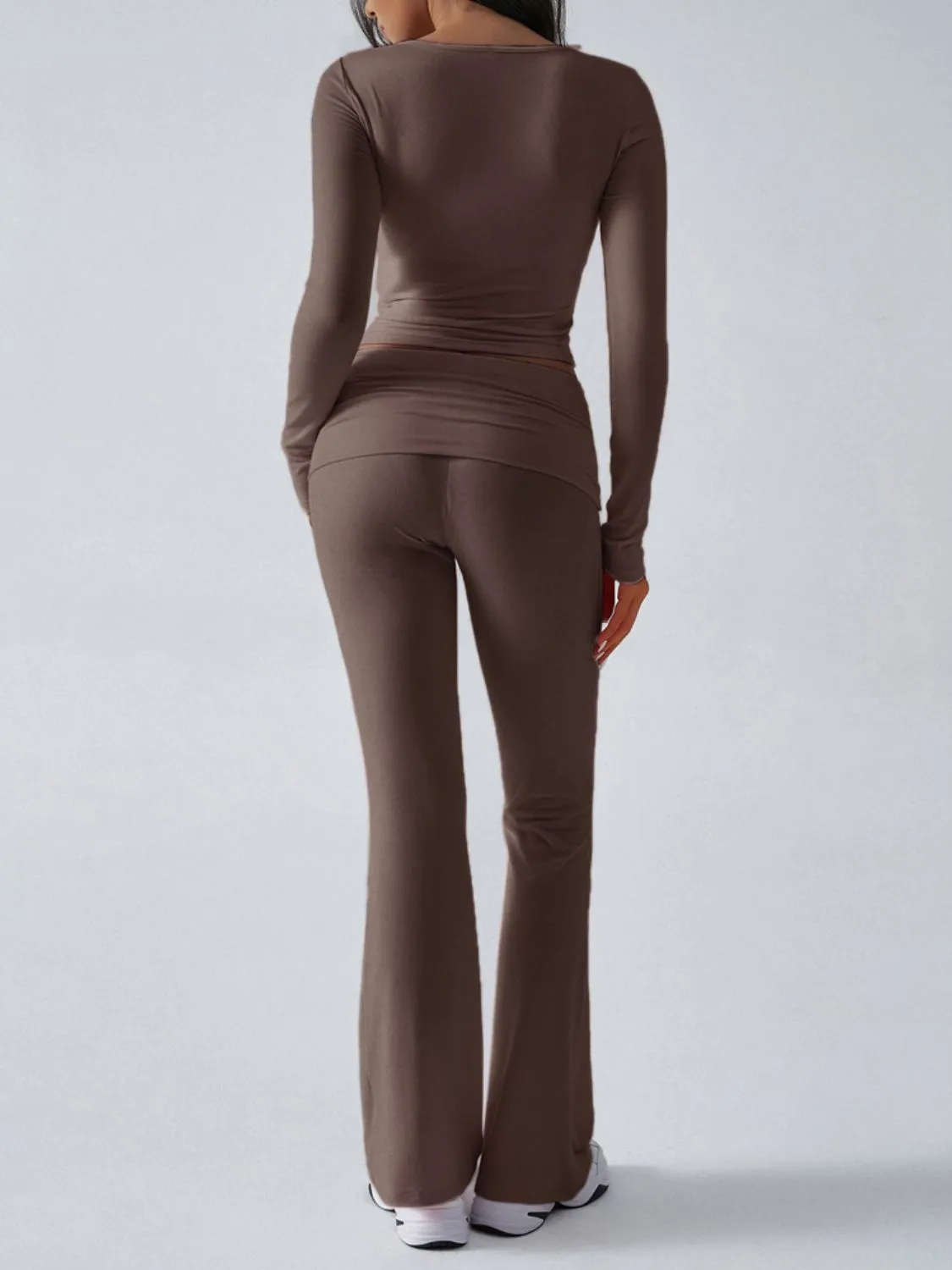 Devinia Long Sleeve Top & Fold Back Flare Pant Yoga Set