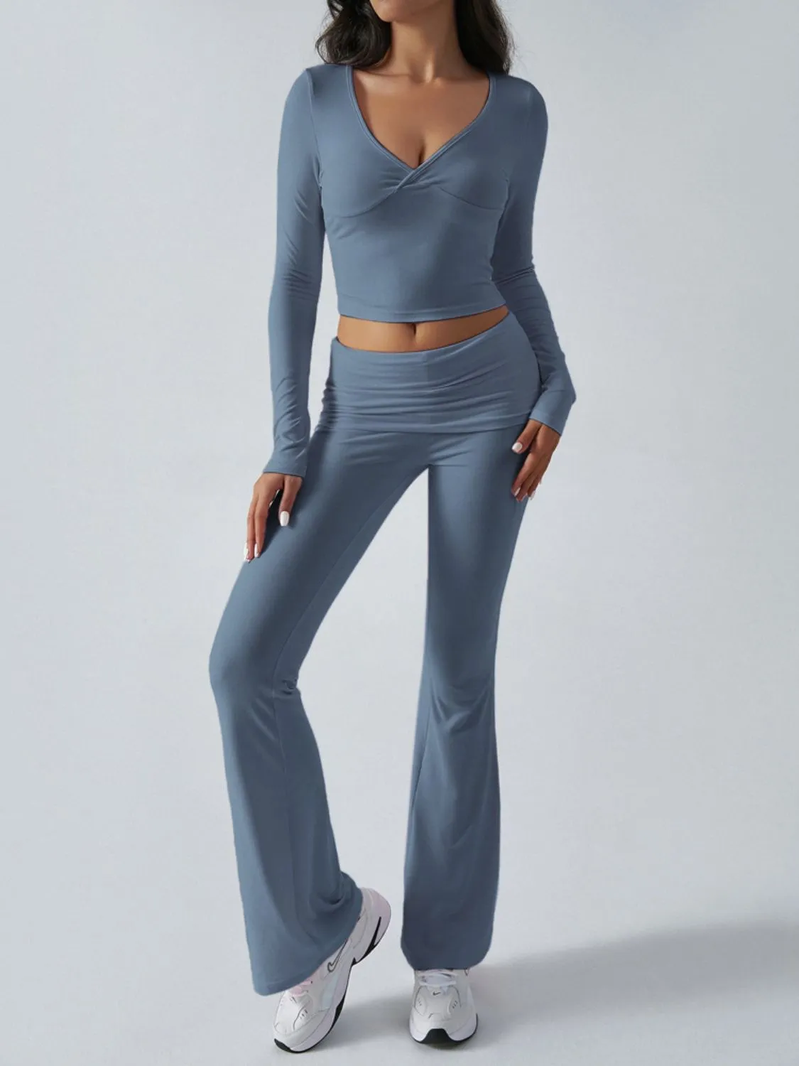 Devinia Long Sleeve Top & Fold Back Flare Pant Yoga Set