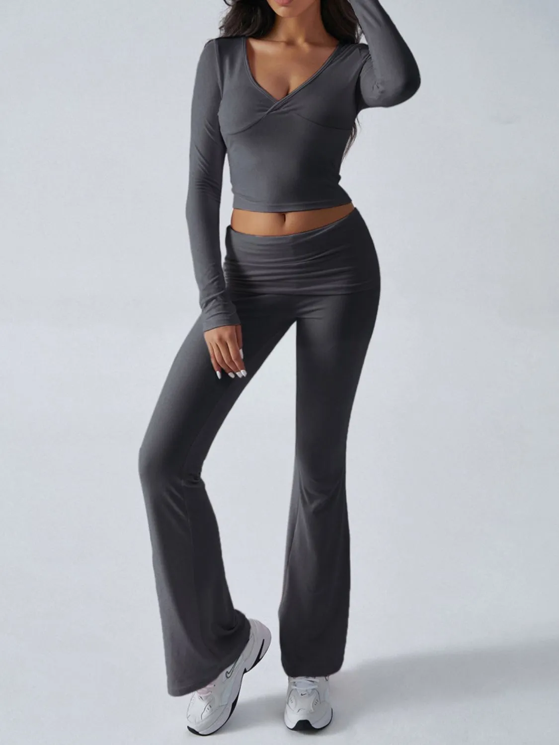 Devinia Long Sleeve Top & Fold Back Flare Pant Yoga Set