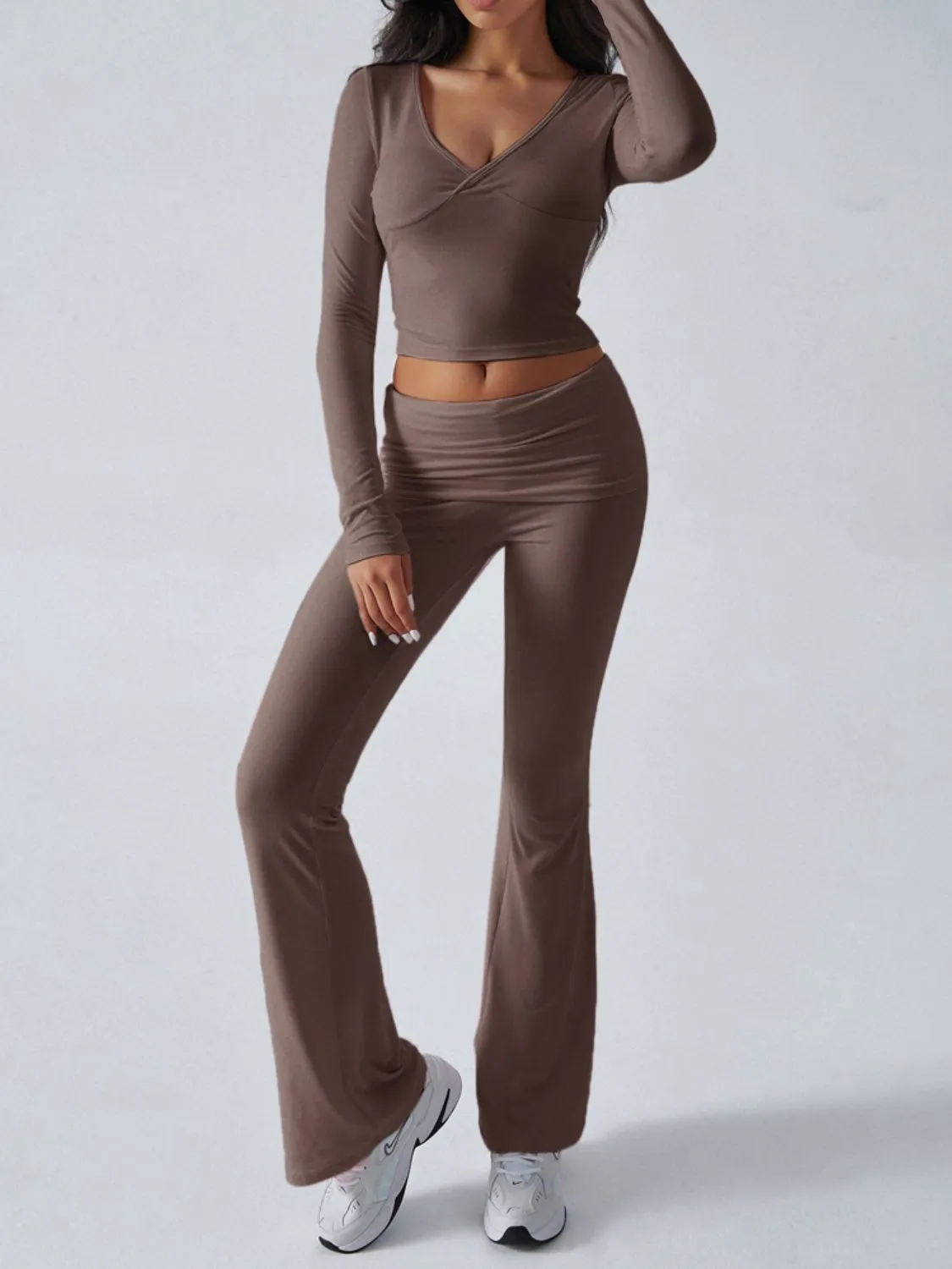 Devinia Long Sleeve Top & Fold Back Flare Pant Yoga Set