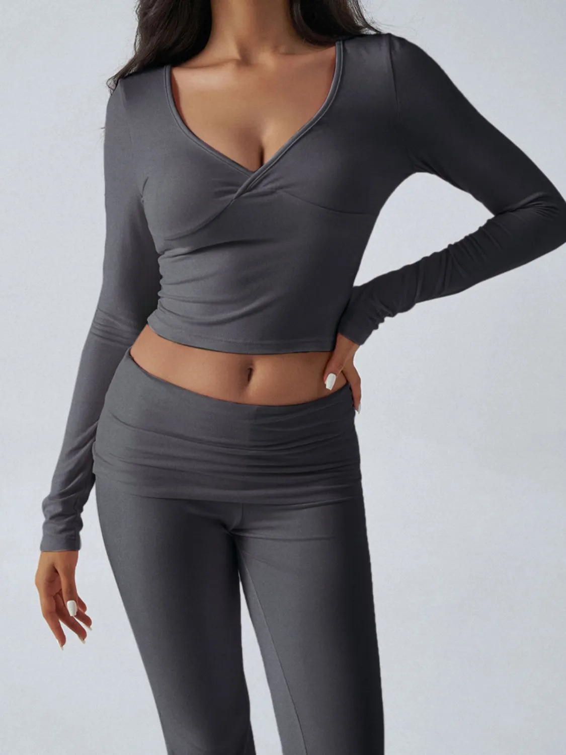 Devinia Long Sleeve Top & Fold Back Flare Pant Yoga Set