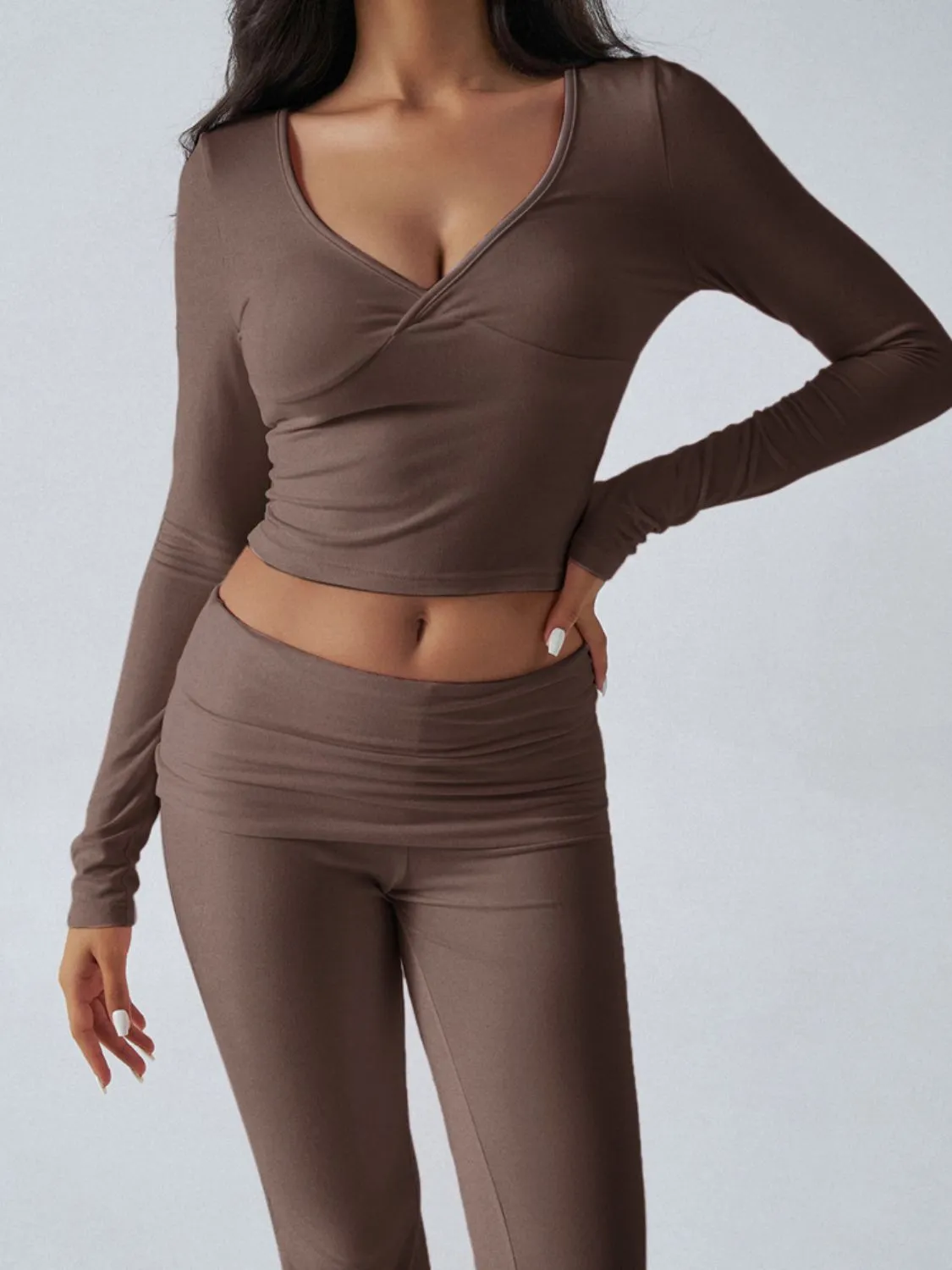 Devinia Long Sleeve Top & Fold Back Flare Pant Yoga Set