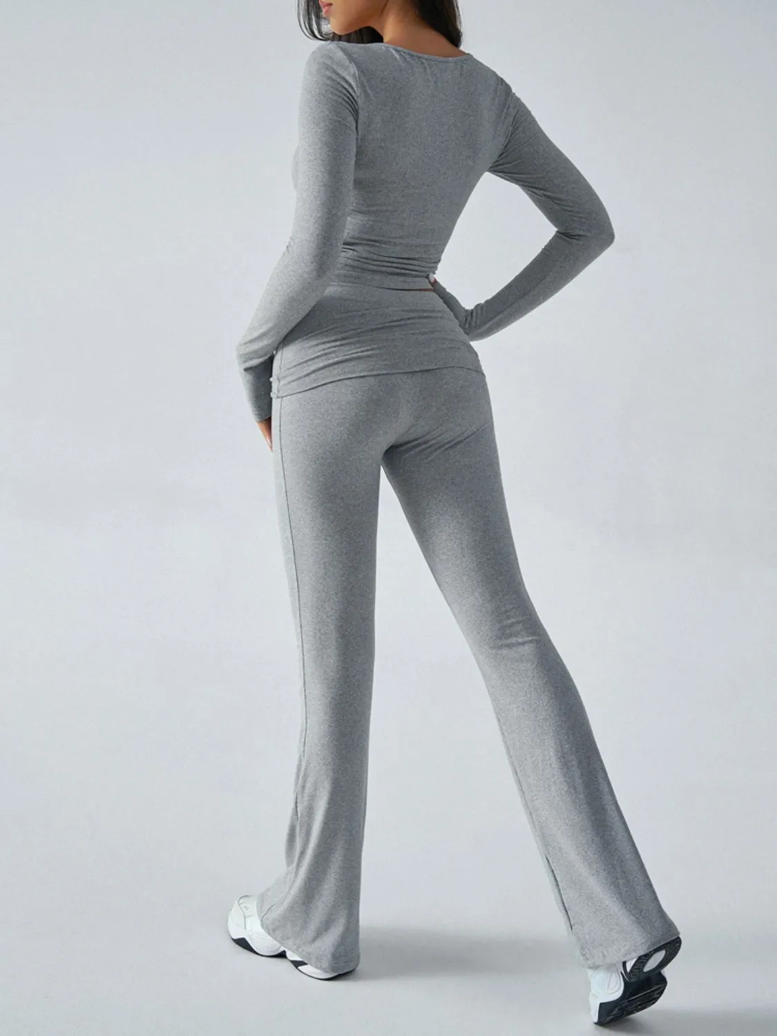 Devinia Long Sleeve Top & Fold Back Flare Pant Yoga Set
