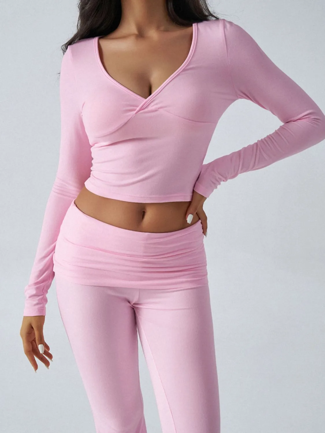 Devinia Long Sleeve Top & Fold Back Flare Pant Yoga Set