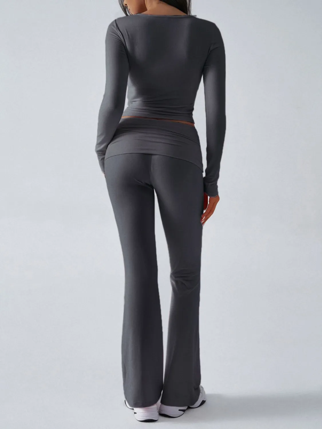 Devinia Long Sleeve Top & Fold Back Flare Pant Yoga Set