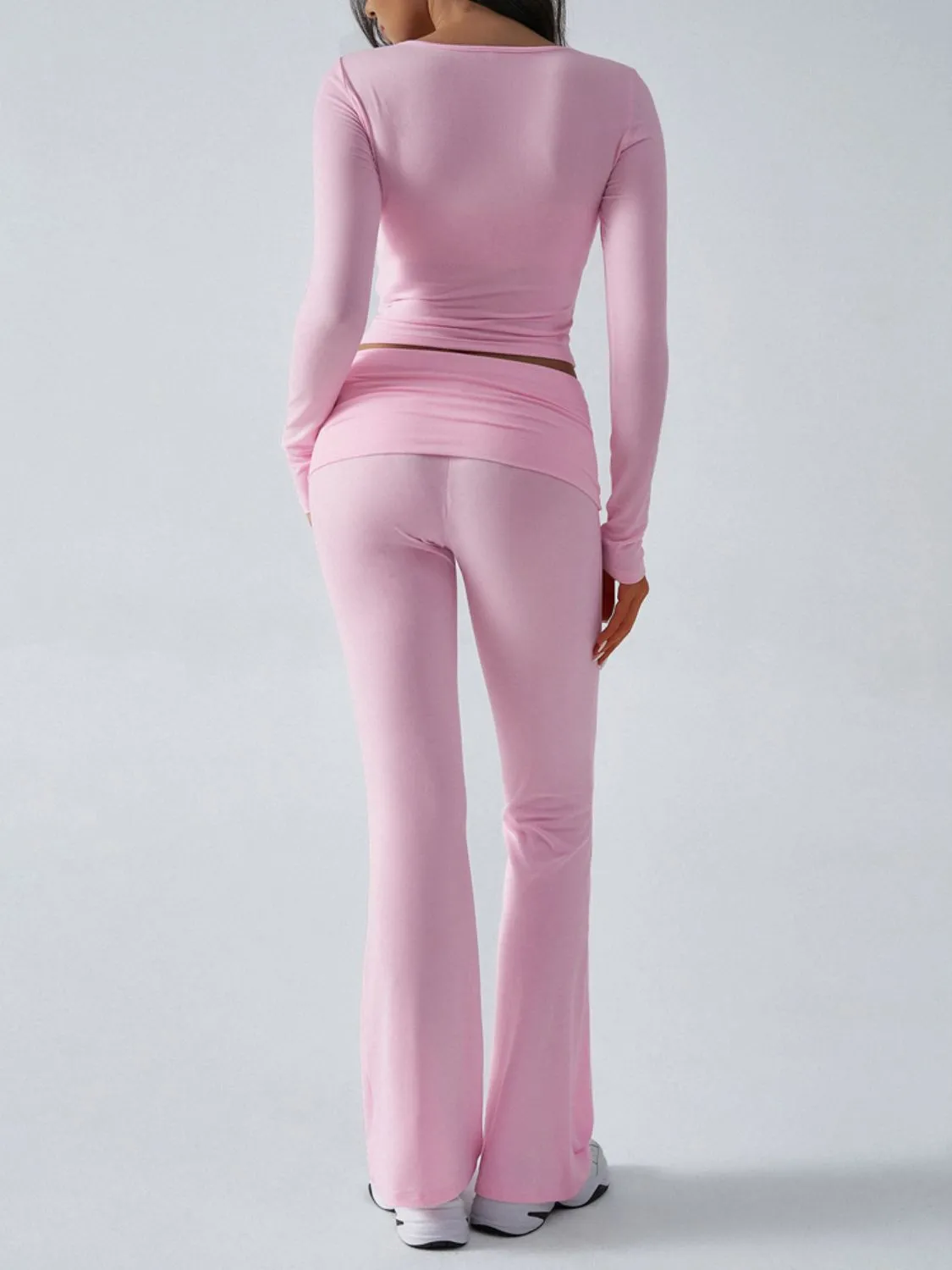 Devinia Long Sleeve Top & Fold Back Flare Pant Yoga Set