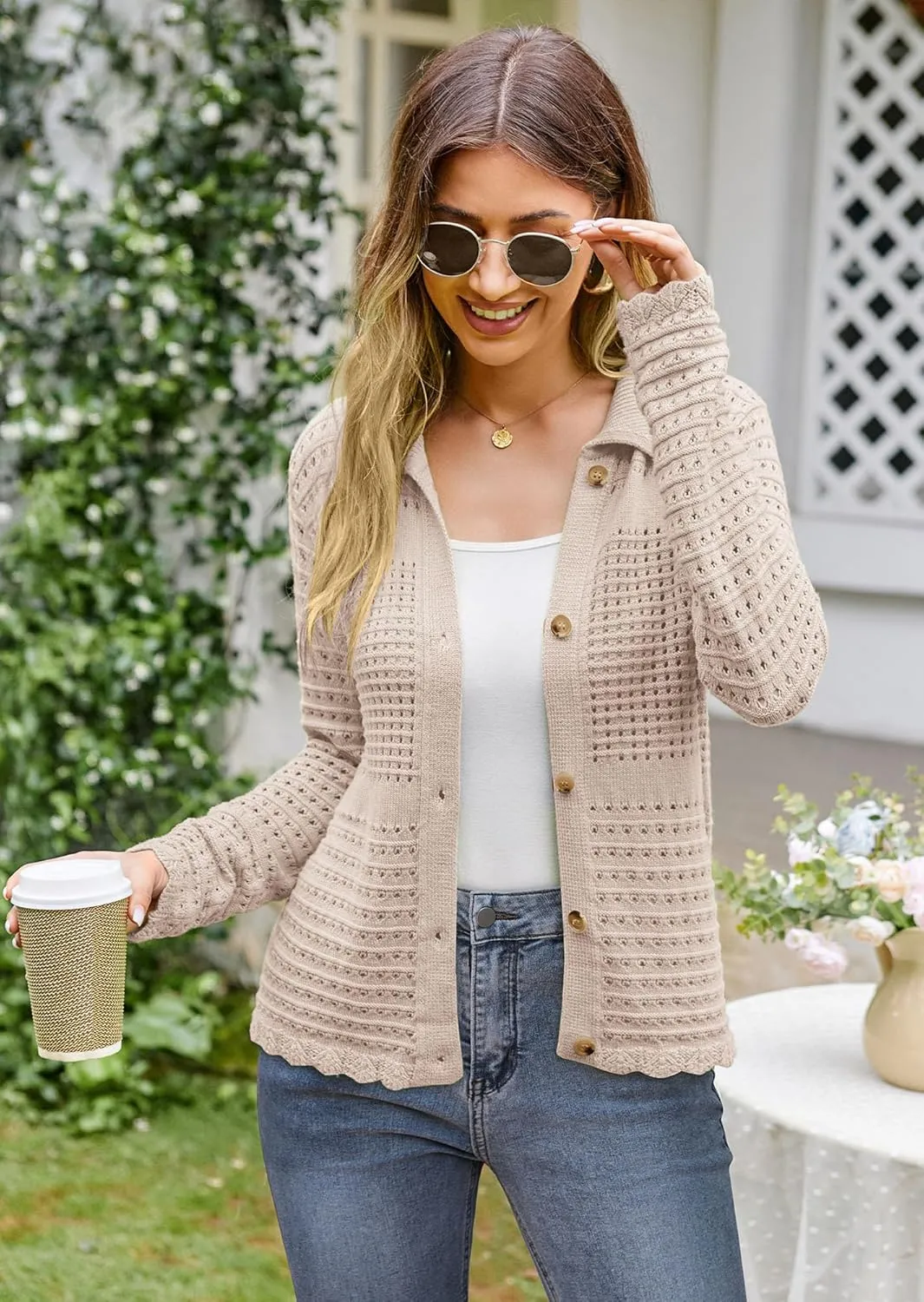 GRACE KARIN Cardigan Sweaters for Women Long Sleeve 2024 Fall Button Down Lightweight Cardigans for Women