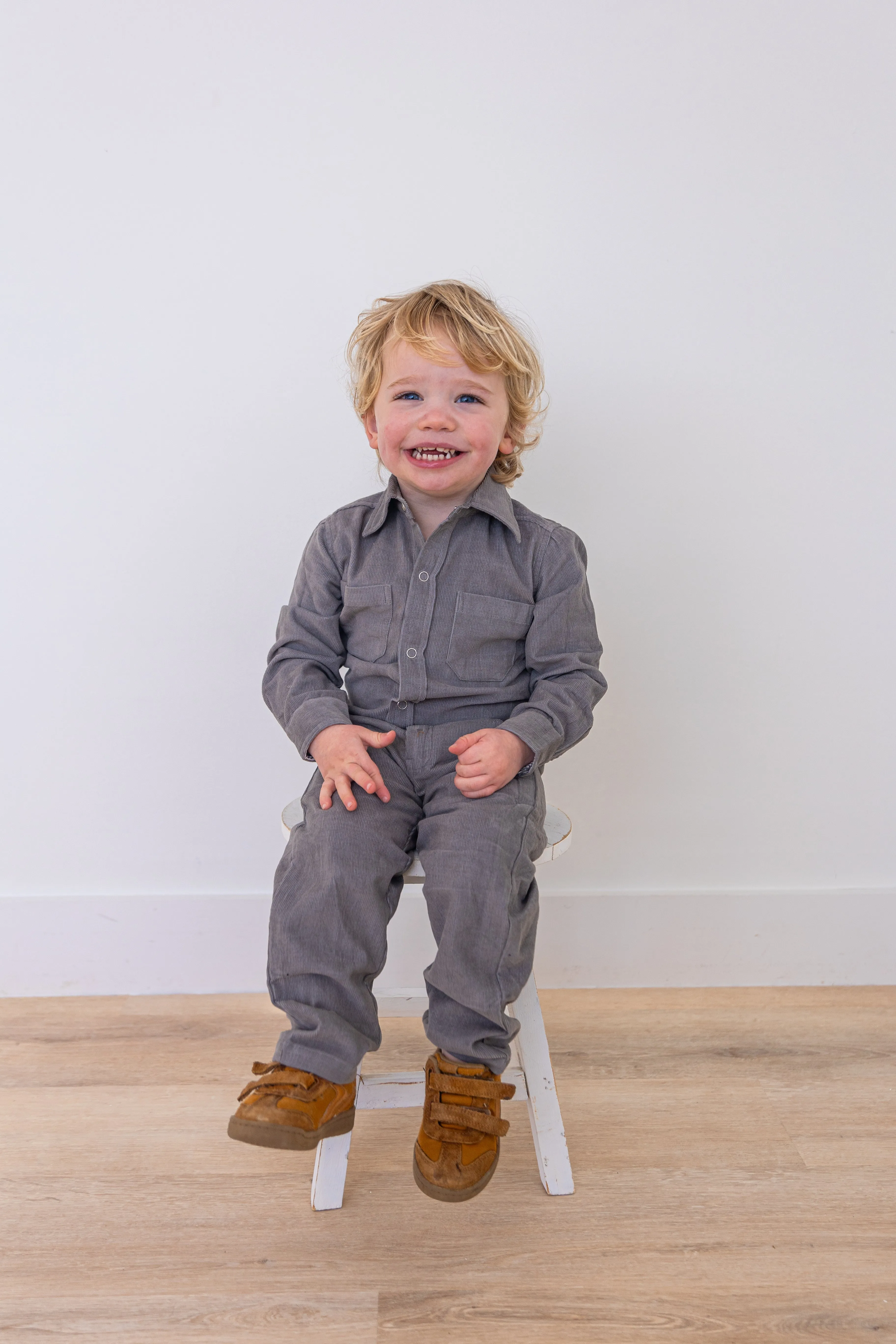 Grey Corduroy Solid Color Boys Shirts