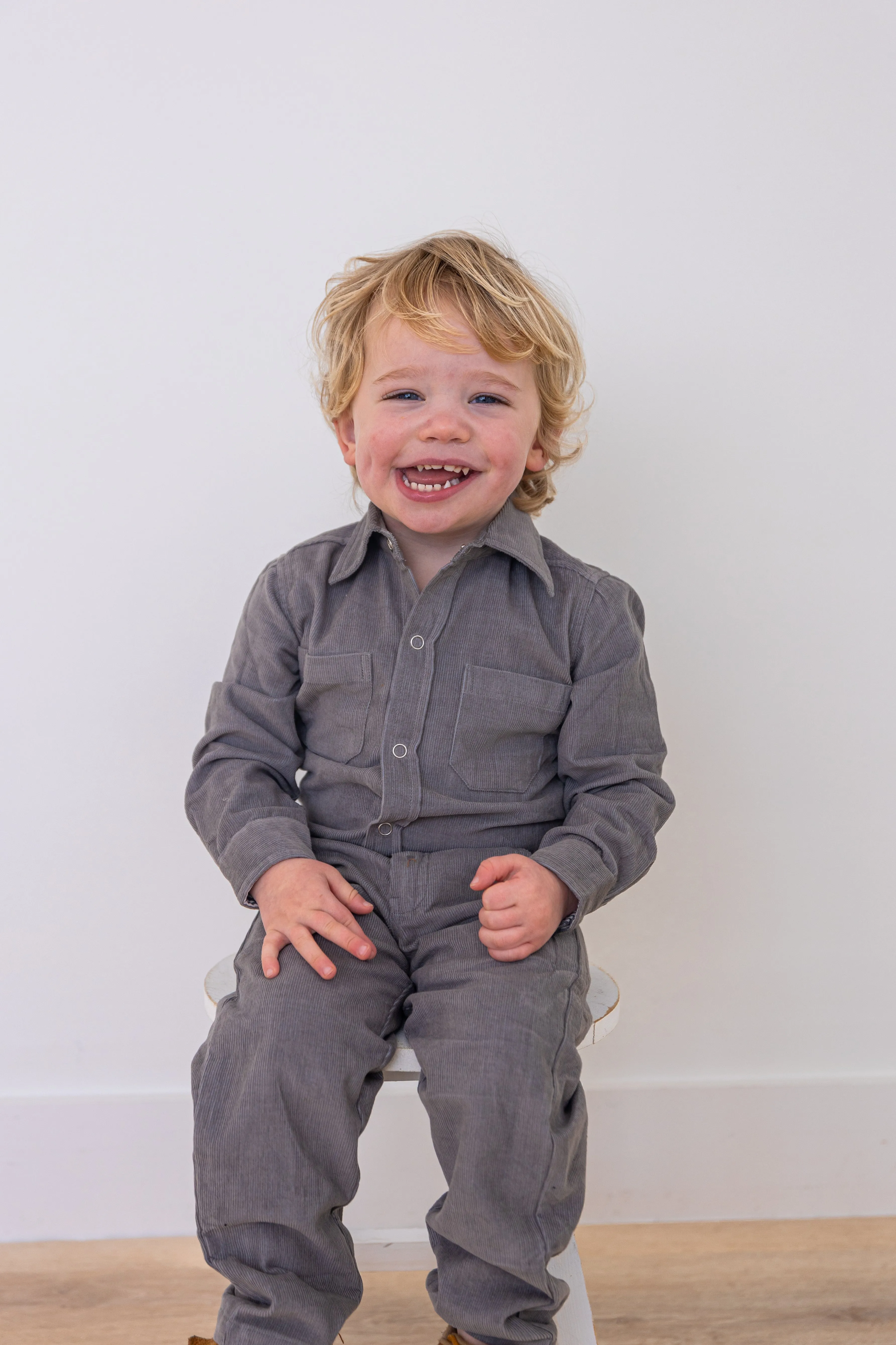 Grey Corduroy Solid Color Boys Shirts