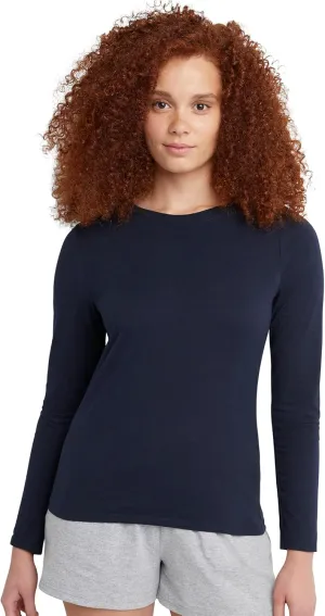 Hanes Long Sleeve Cotton T-Shirt, Lightweight Crewneck Tee for Women, Modern Fit, Navy, X Large