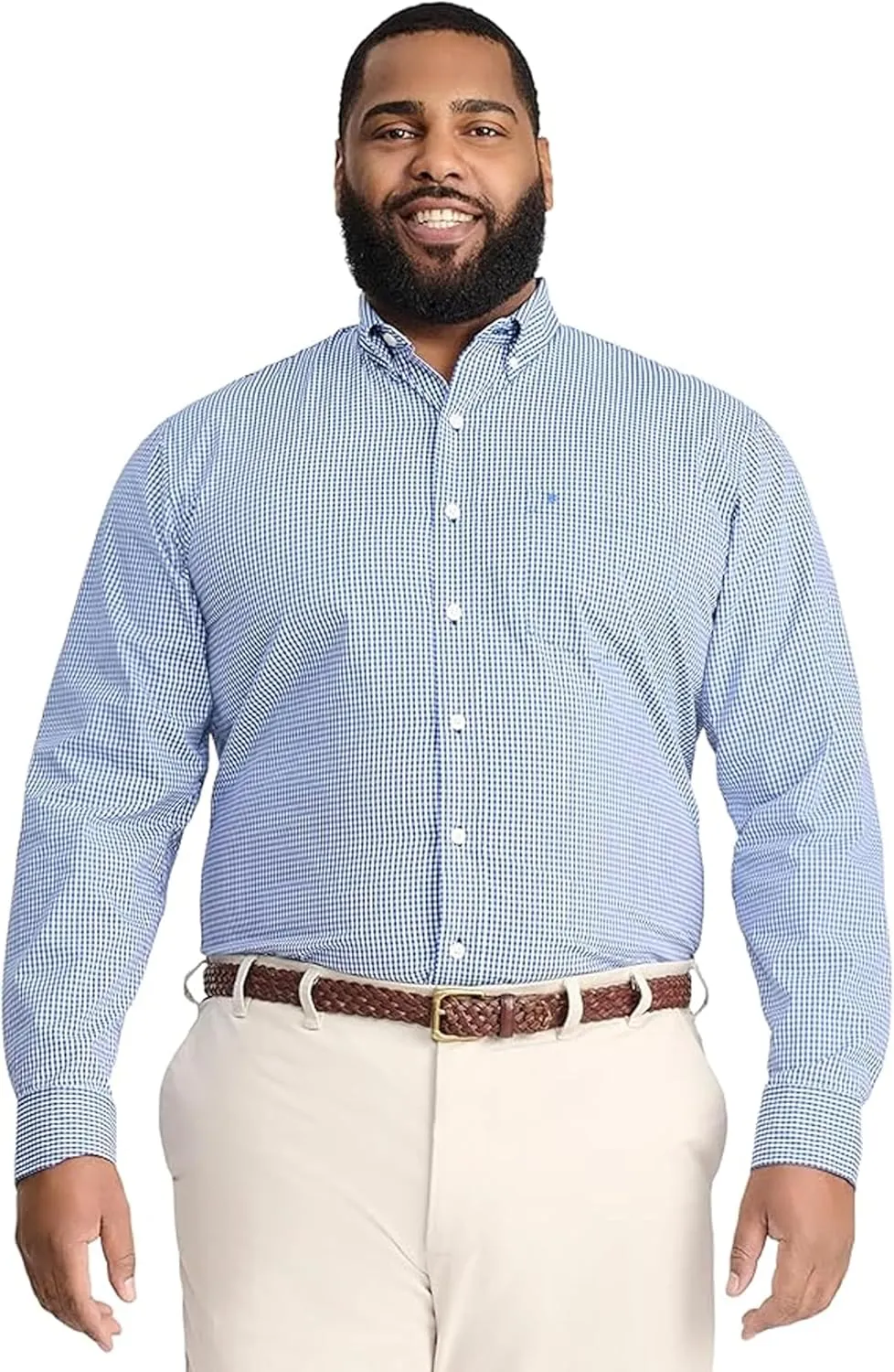 IZOD Men's Big and Tall Performance Comfort Long Sleeve Gingham Button Down Shirt