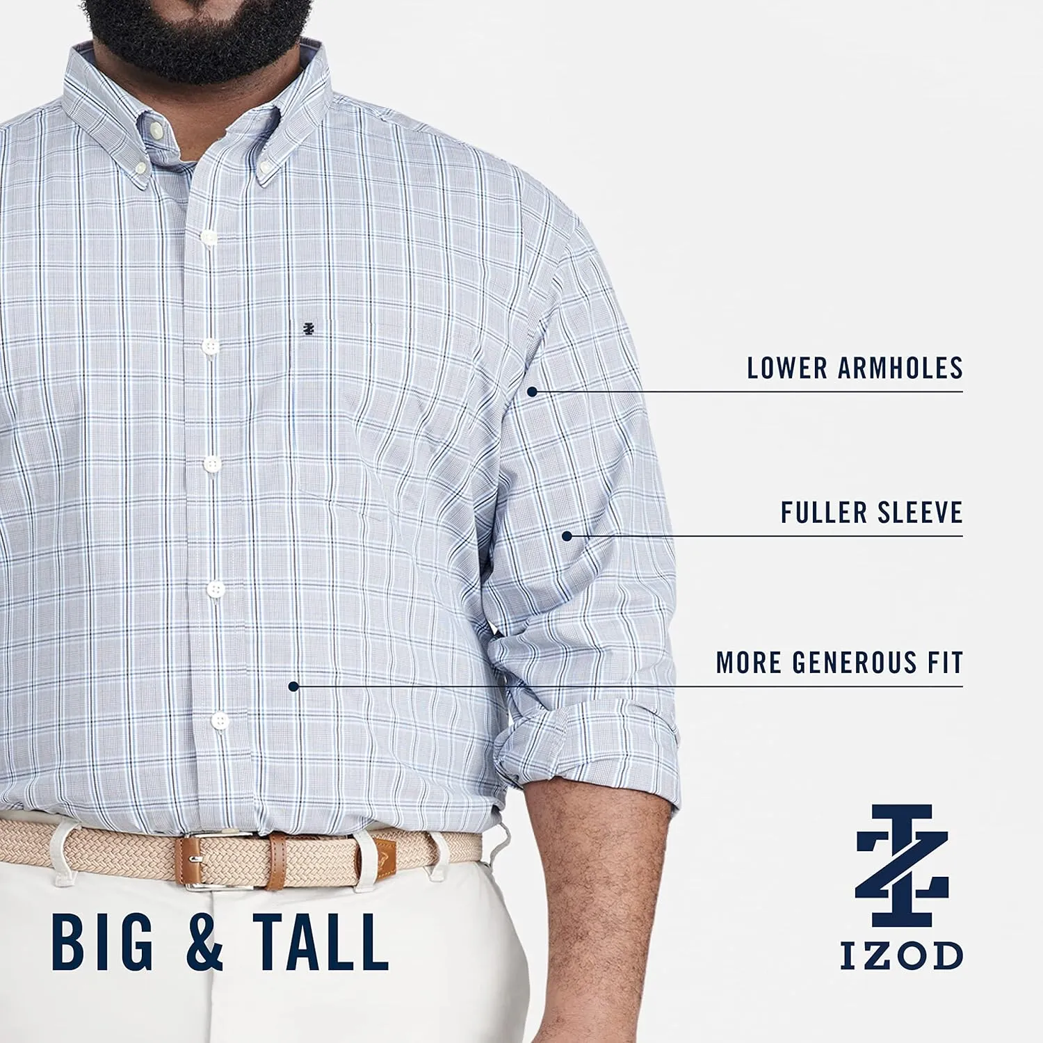 IZOD Men's Big and Tall Performance Comfort Long Sleeve Gingham Button Down Shirt
