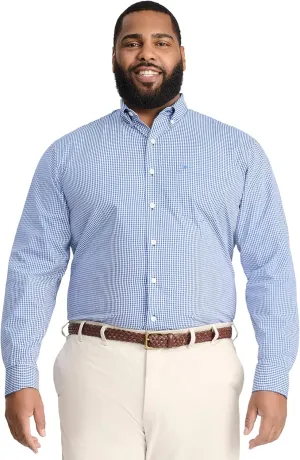 IZOD Men's Big and Tall Performance Comfort Long Sleeve Gingham Button Down Shirt