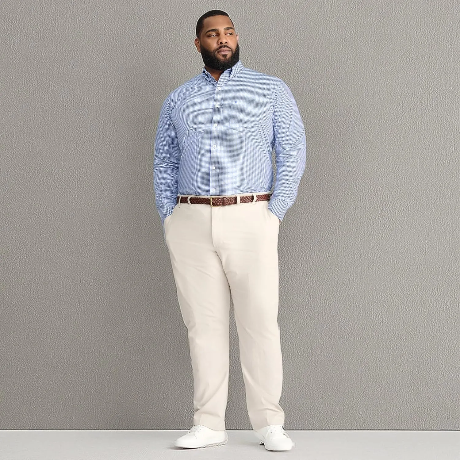 IZOD Men's Big and Tall Performance Comfort Long Sleeve Gingham Button Down Shirt