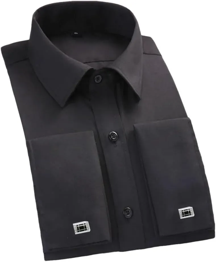 Men's French Cuff Dress Shirt Long Sleeve Formal Business Buttons Men Shirts Regular Fit Cufflinks Shirt