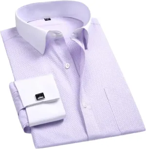Men's French Cuff Dress Shirt Long Sleeve Formal Business Buttons Men Shirts Regular Fit Cufflinks Shirt