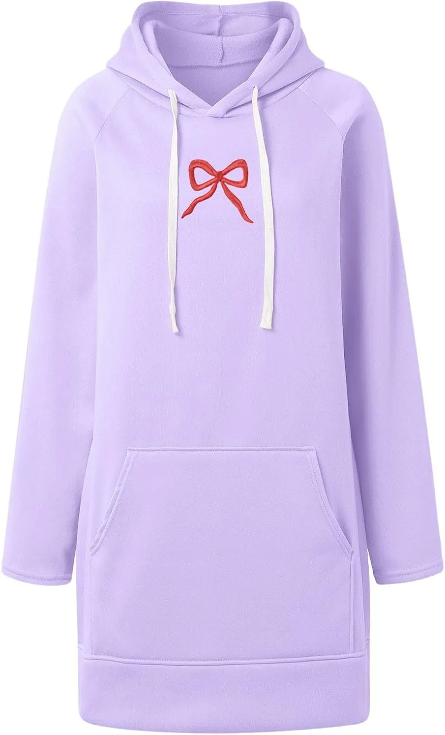 Oversized Hoodie Dress for Women Casual Drawstring Long Sweatshirt with Pocket Bow love Graphic Print Split Hem Shirt