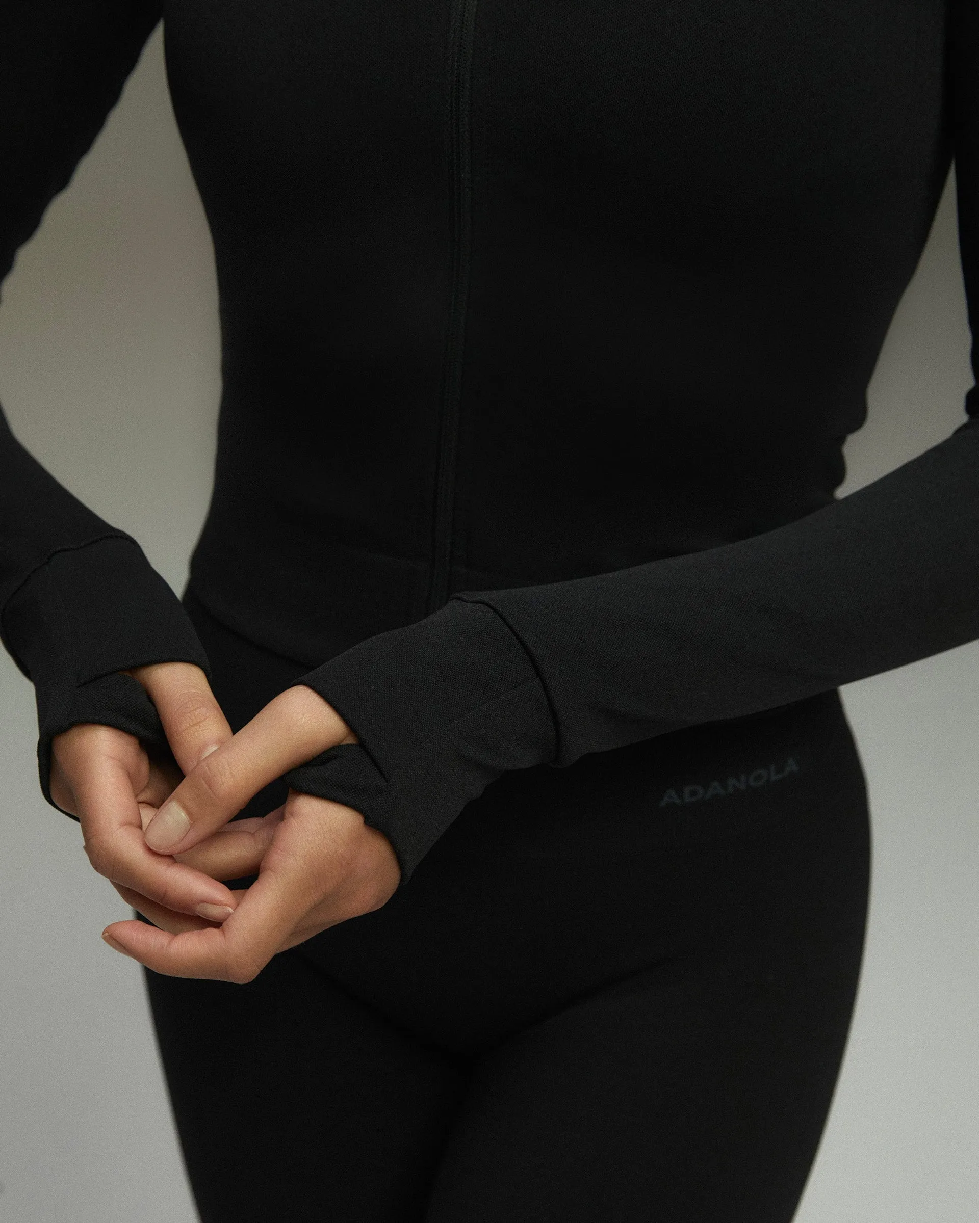 Seamless Long Sleeve Full Zip Top - Black