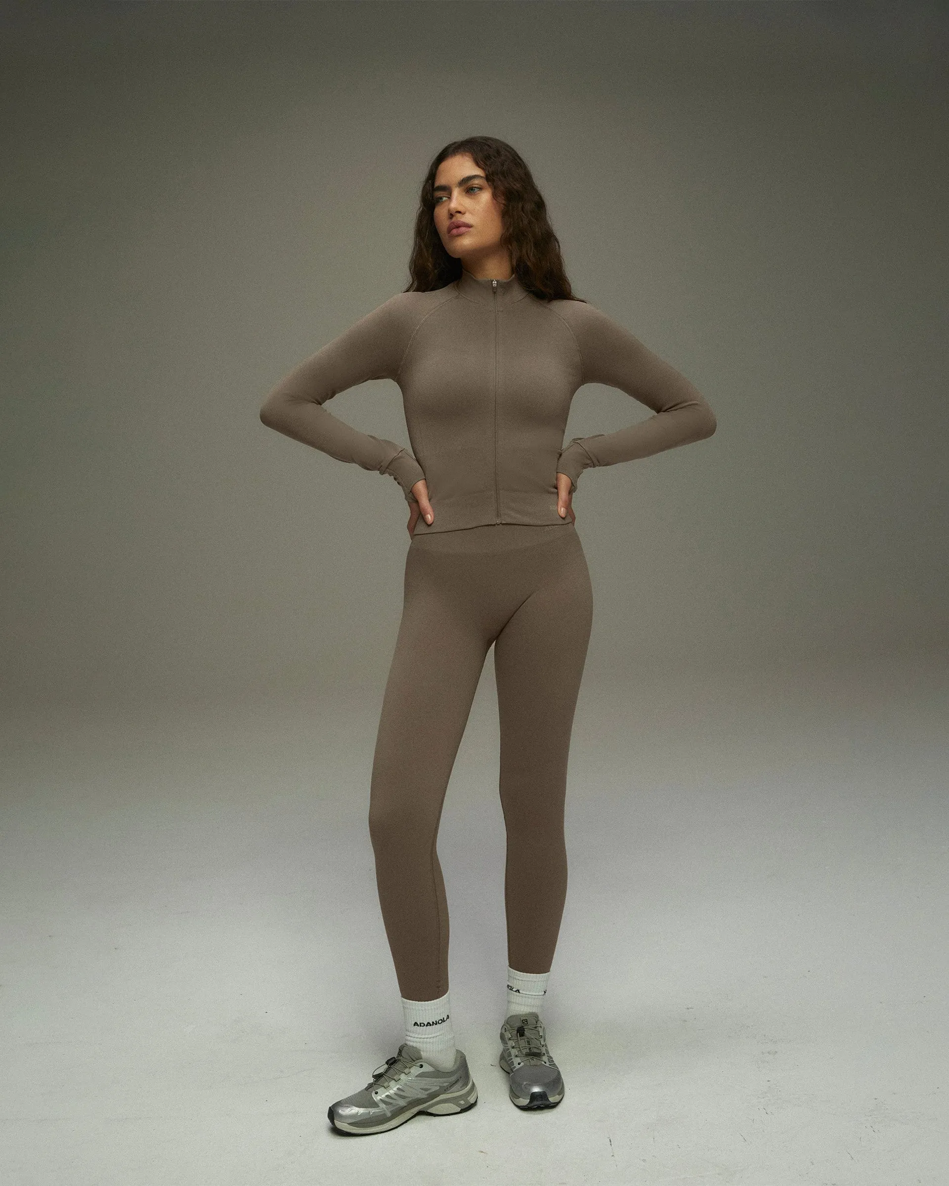 Seamless Long Sleeve Full Zip Top - Cocoa Brown