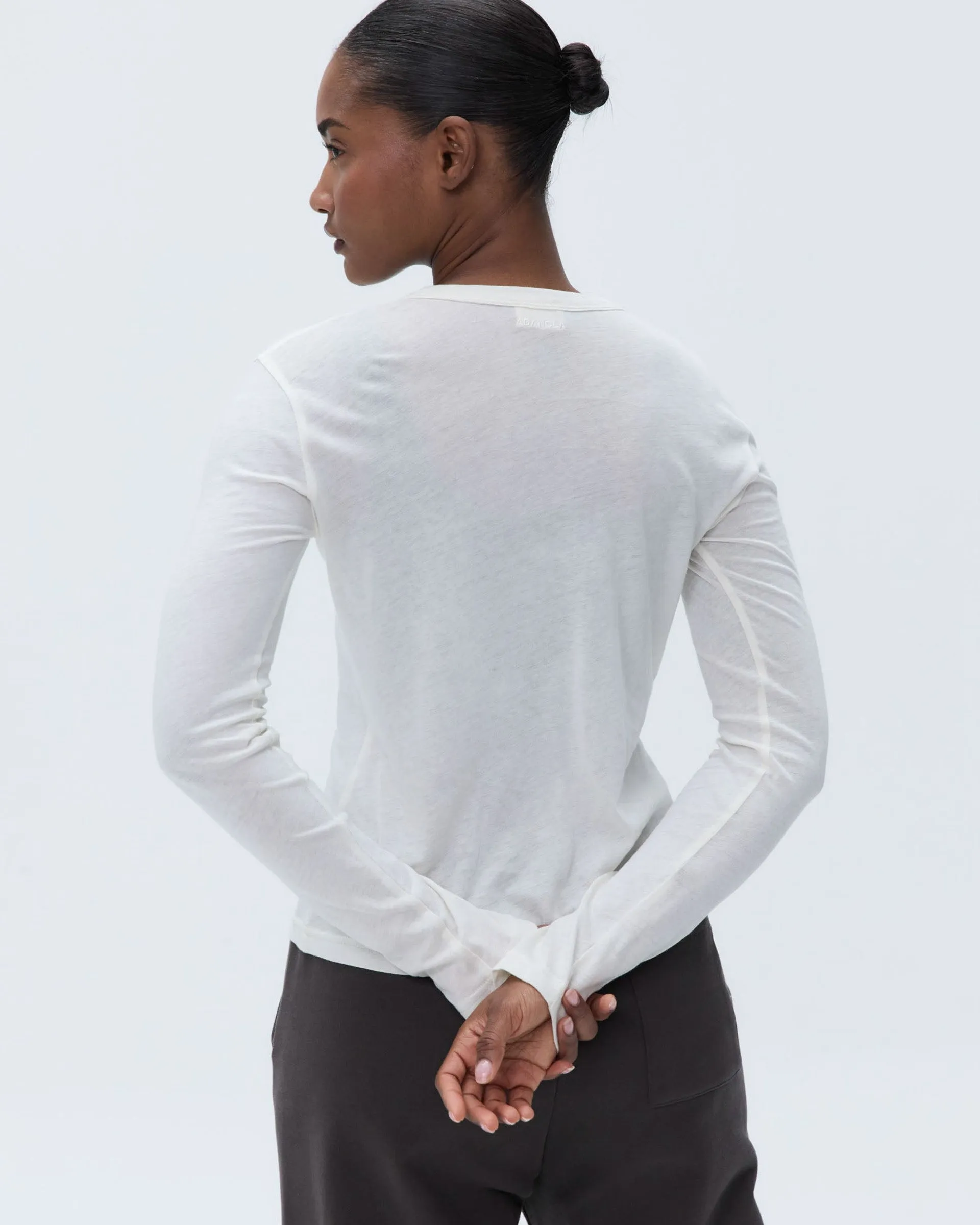 Sheer Long Sleeve Scoop Top - Marshmallow White
