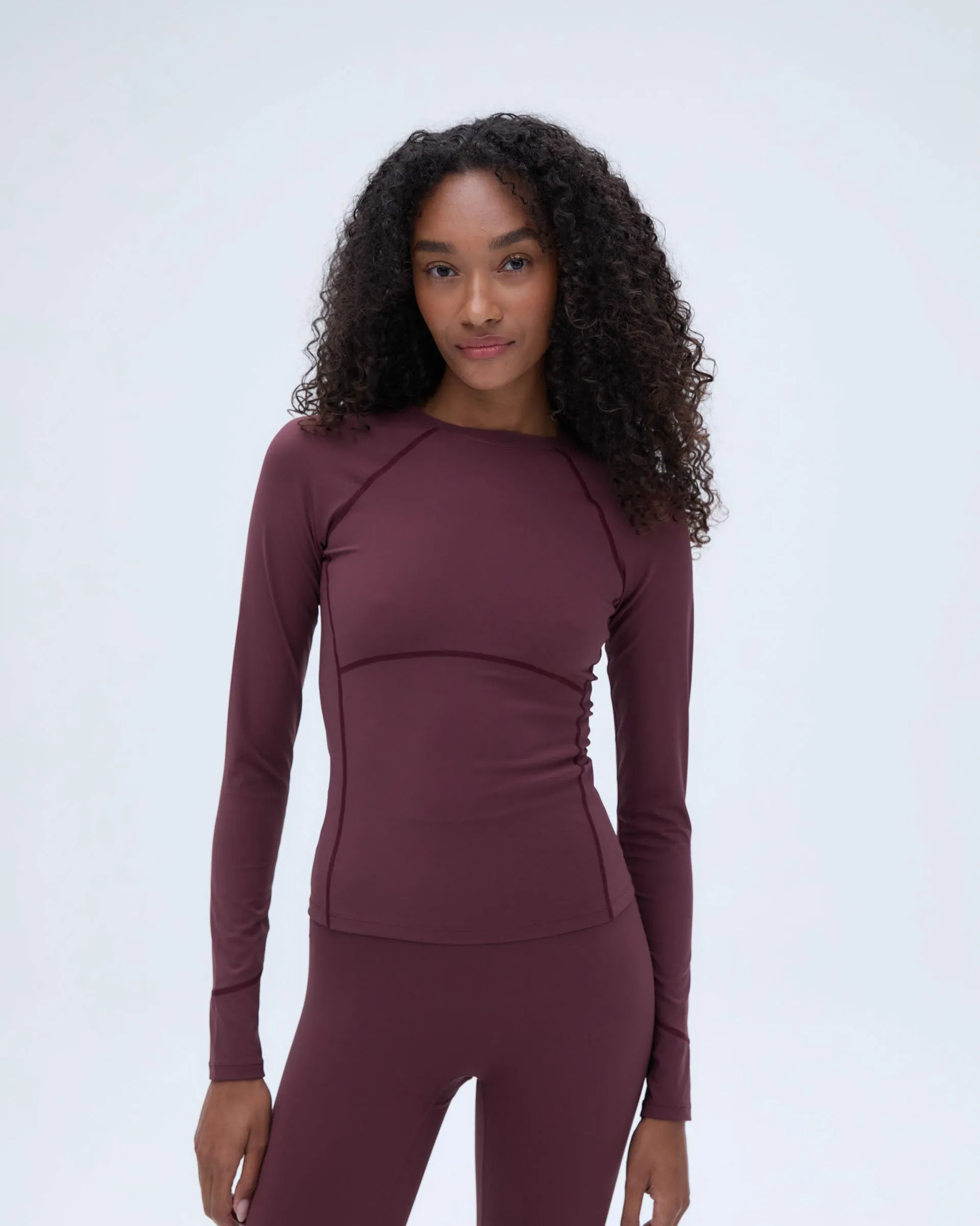 Ultimate Long Sleeve Seam Detail Top - Burgundy
