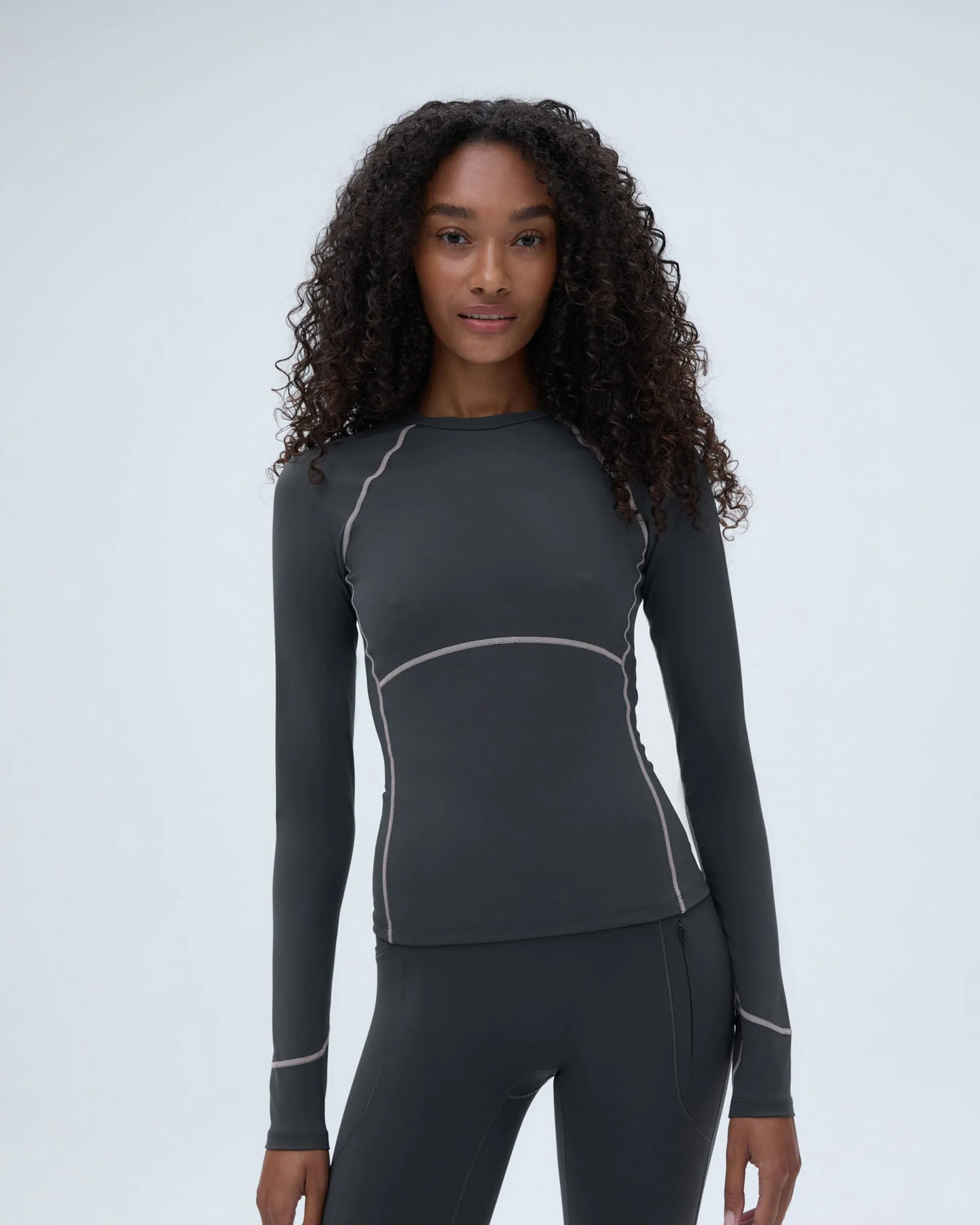 Ultimate Long Sleeve Seam Detail Top - Graphite Grey