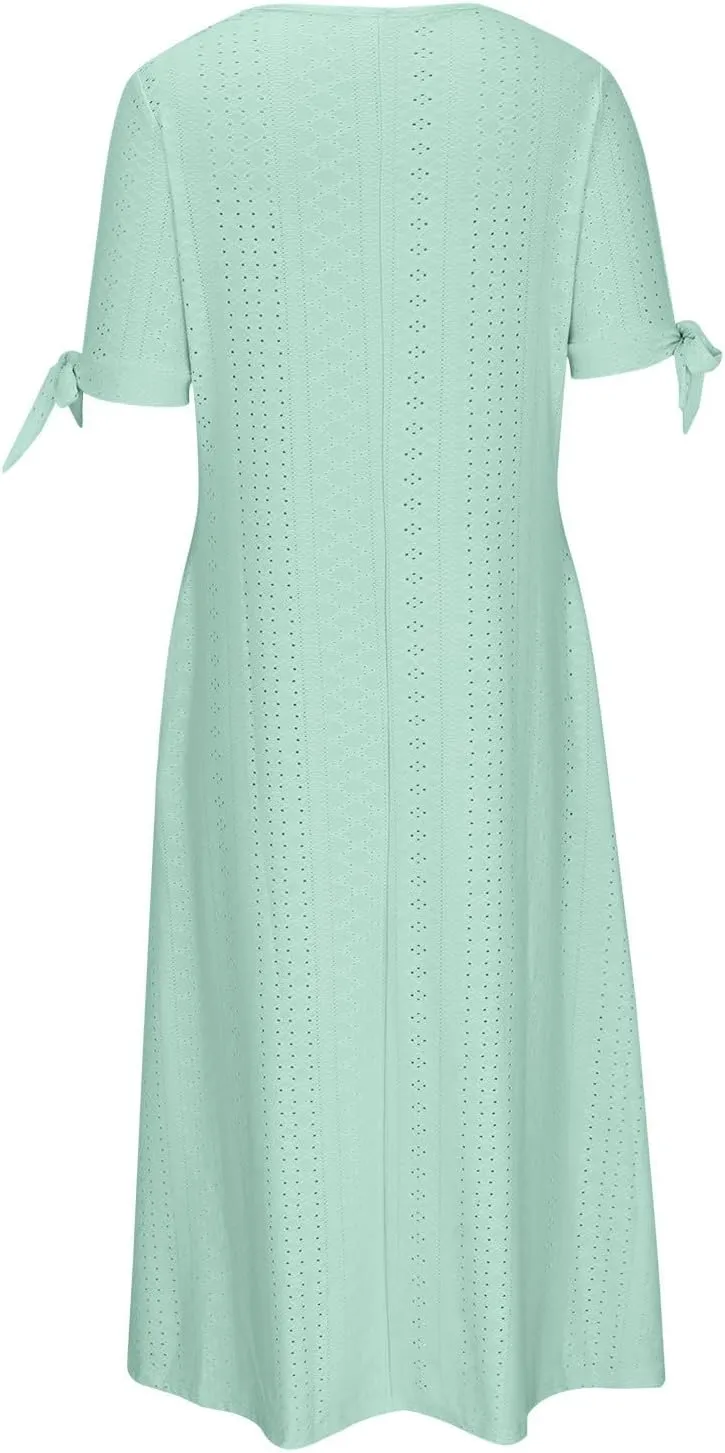 Womens Boho Maxi Long Dress Summer Dresses Trendy Eyelet Dress V Neck Beach Vacation Dress Casual Dress