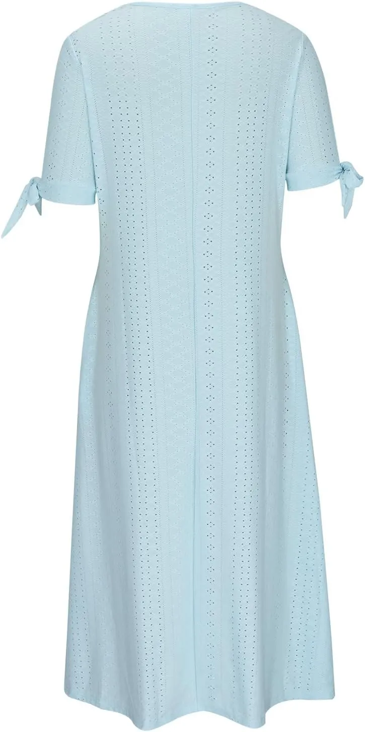 Womens Boho Maxi Long Dress Summer Dresses Trendy Eyelet Dress V Neck Beach Vacation Dress Casual Dress