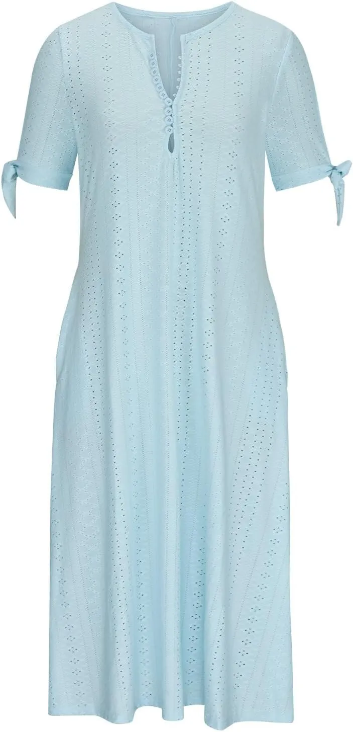 Womens Boho Maxi Long Dress Summer Dresses Trendy Eyelet Dress V Neck Beach Vacation Dress Casual Dress