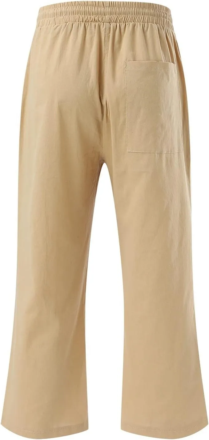 Women's Capri Summer Cotton Linen Pants Casual 2025 Drawstring Elastic Waist Cropped Trousers Beach Clothes