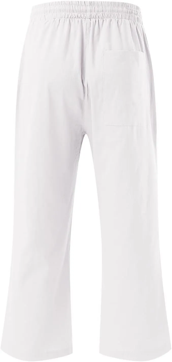 Women's Capri Summer Cotton Linen Pants Casual 2025 Drawstring Elastic Waist Cropped Trousers Beach Clothes