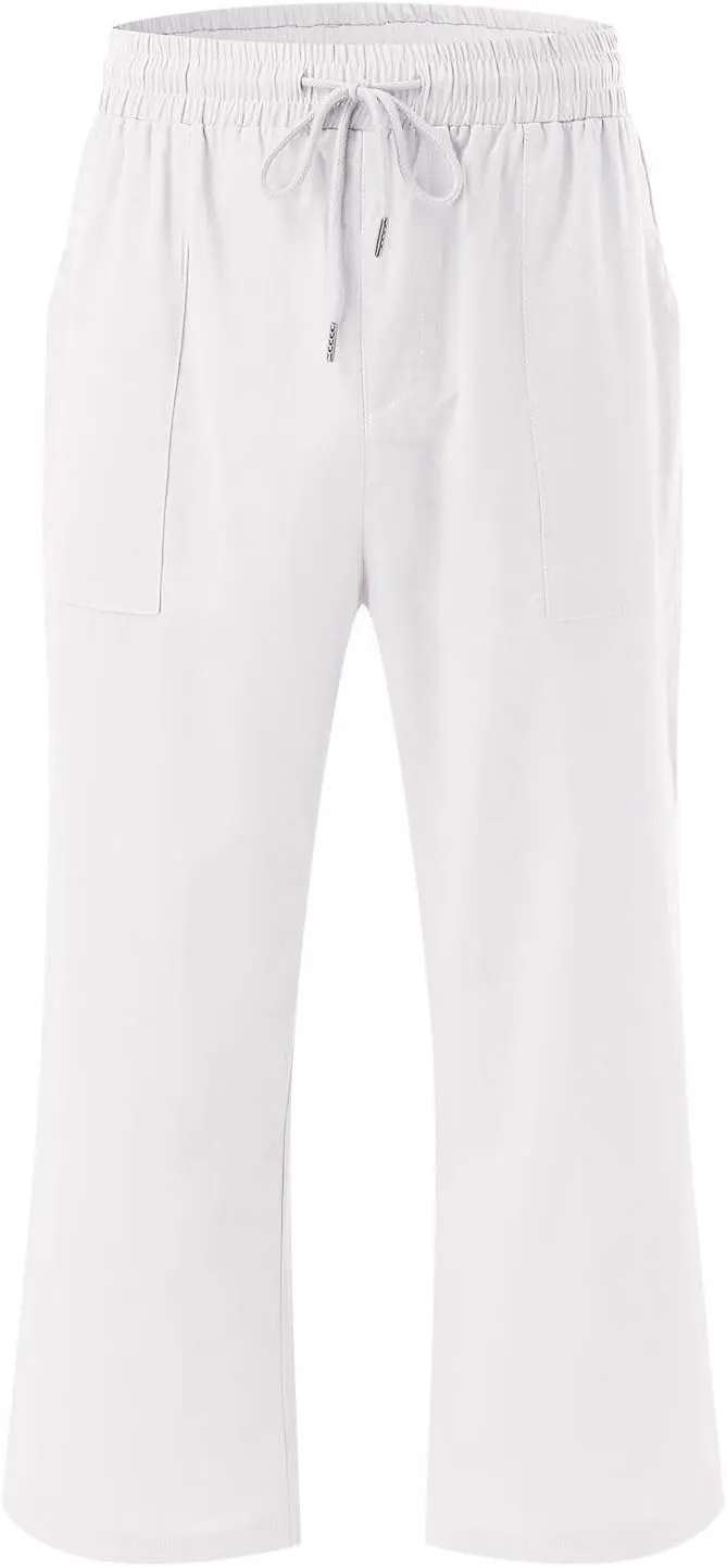 Women's Capri Summer Cotton Linen Pants Casual 2025 Drawstring Elastic Waist Cropped Trousers Beach Clothes