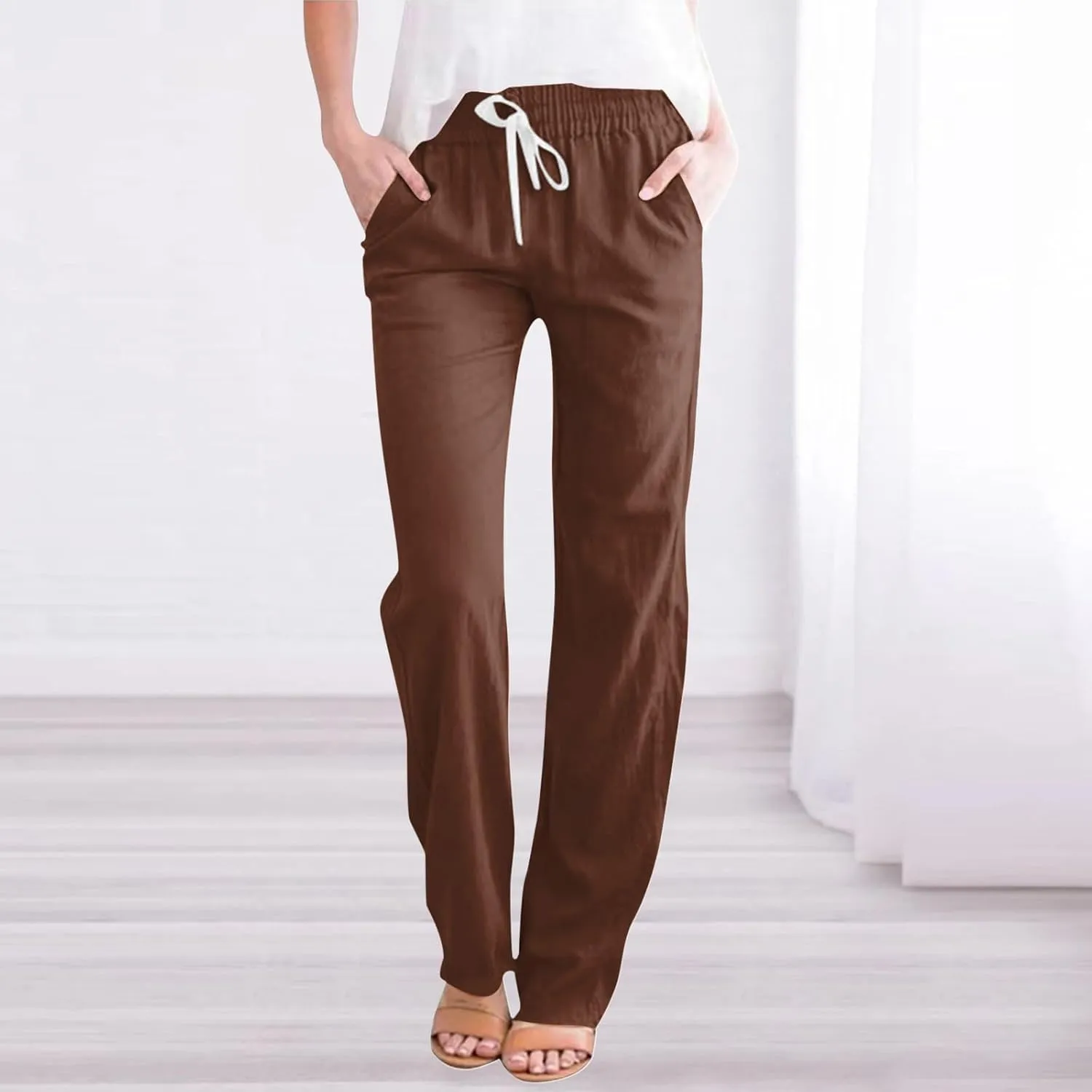 Women's Casual Loose Wide Leg Cozy Pants Winter Active Vacation Thermal with Pockets Straight Leg Fleece