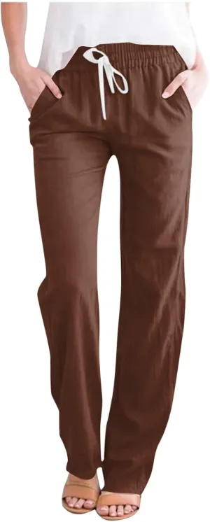 Women's Casual Loose Wide Leg Cozy Pants Winter Active Vacation Thermal with Pockets Straight Leg Fleece