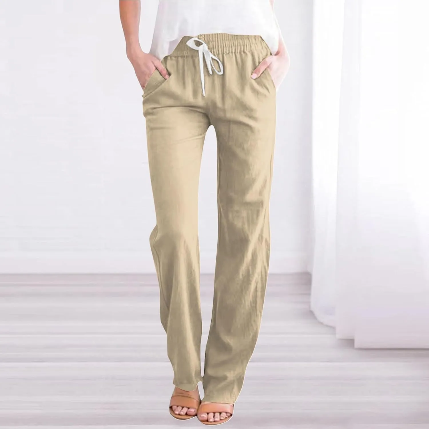 Women's Casual Loose Wide Leg Cozy Pants Winter Active Vacation Thermal with Pockets Straight Leg Fleece