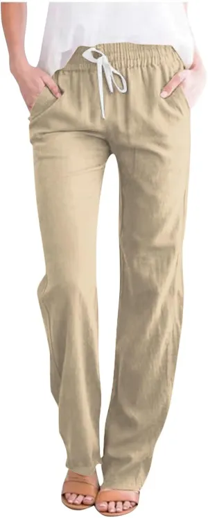 Women's Casual Loose Wide Leg Cozy Pants Winter Active Vacation Thermal with Pockets Straight Leg Fleece