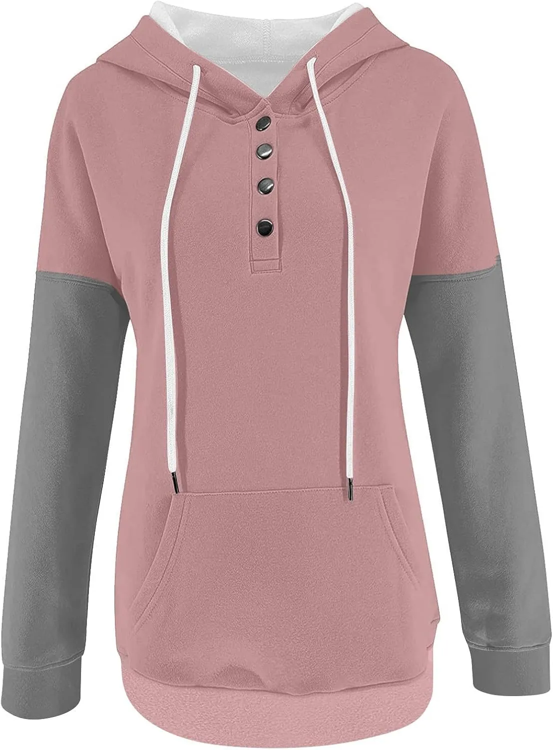 Women's Casual Oversized Hoodies Color Block Long Sleeve Sweatshirt Drawstring Hooded Large Pocket Pullover Top